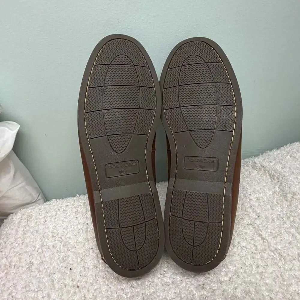 Dockers Vargas Boat Shoes Size 12W Brown Leather Casual Loafers Mens Like New